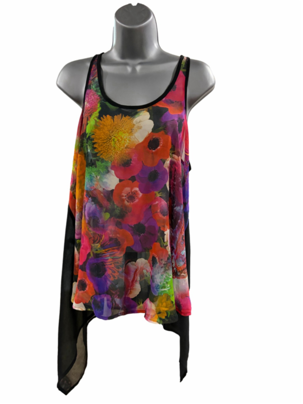 54. Women's Jeans by Buffalo Floral Tank Top, Black Multicolor, Size medium